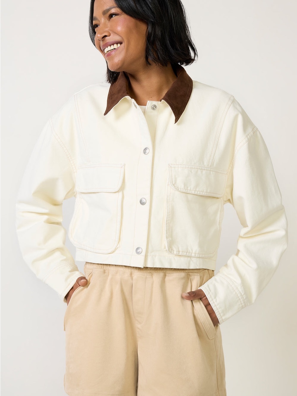 NWOT Free People Cream Ecru Cropped Martha Workwear Jacket - Small